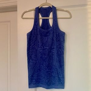 Lulu Swiftly Tech Racerback Tank, Blue Pattern, Size 8